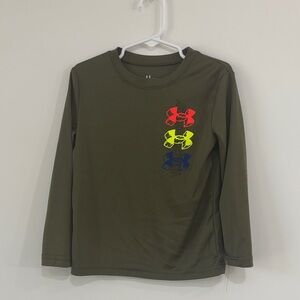 Under Armour Kids Olive Long Sleeve with Colorful Logo